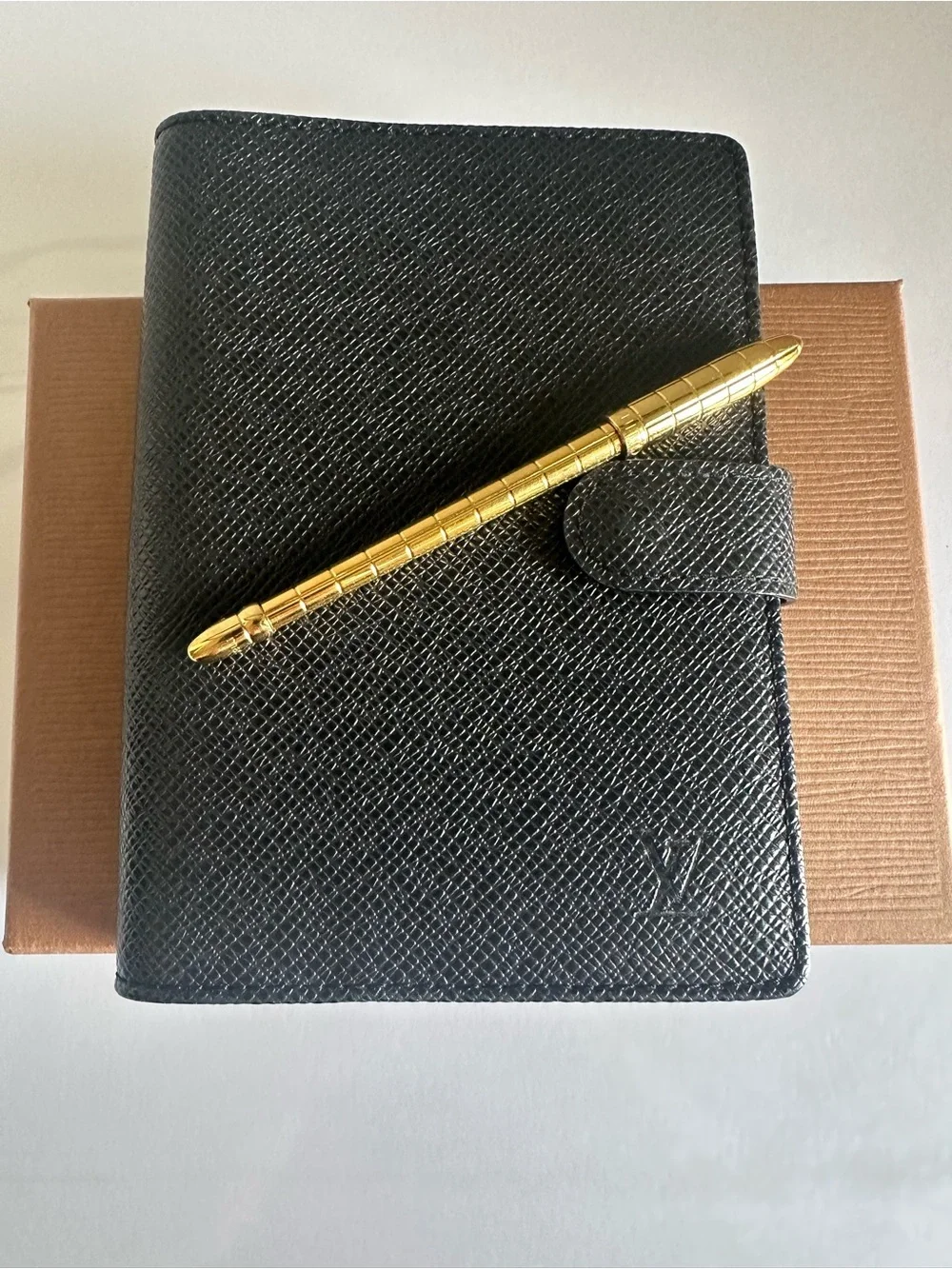 Louis Vuitton Taiga PM Agenda Cover Pen Ruler Box Full Set Black